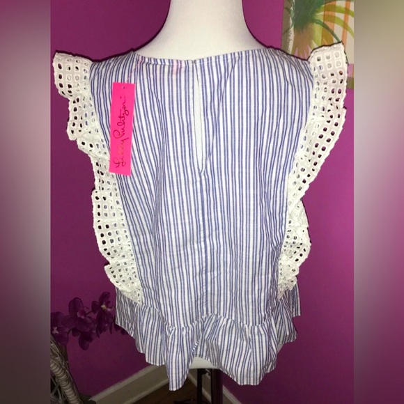 Lilly Pulitzer NWT Ellis Peplum Ruffle Sleeveless Top  Blue Thistle Size L - Picture 4 of 9